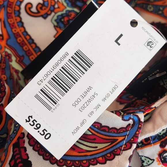 Cremieux Shirt L White Red Paisley Cotton Short Sleeve Button Down Casual New$60 - Picture 4 of 10